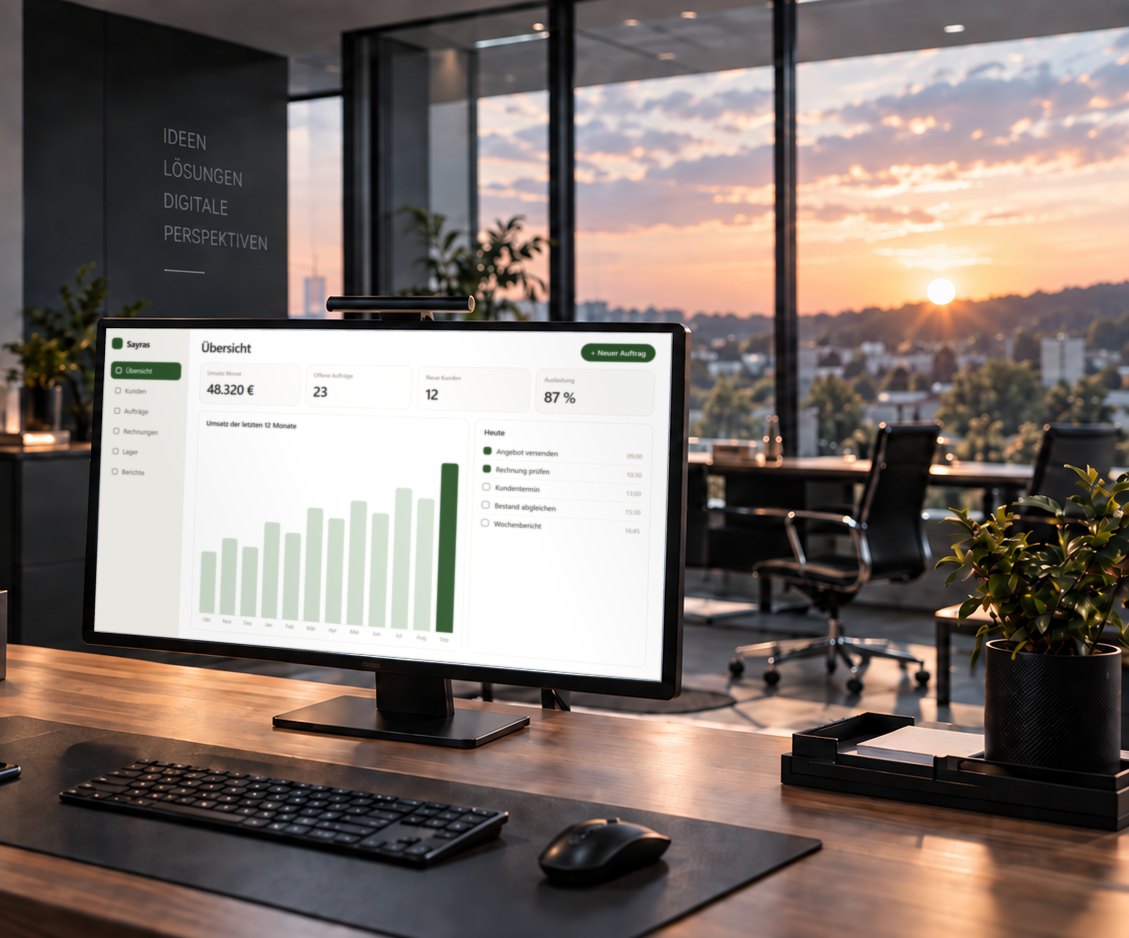 Visualisierung eines Arbeitsplatzes mit einem Dashboard für Unternehmensabläufe